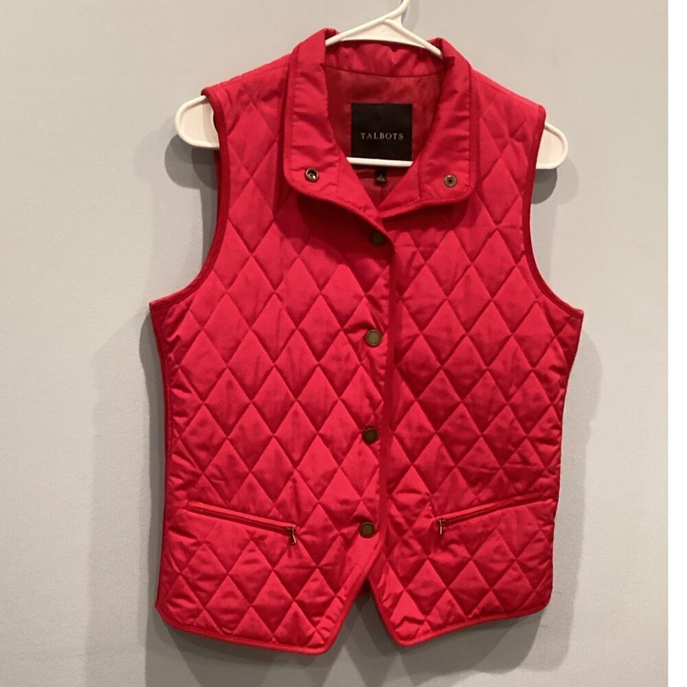 Talbots Womens Quilted Vest Sz Small Knit Sides Pink Classic Preppy Casual Fall